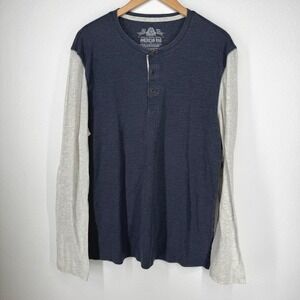 American Rag Mens Waffle Knit Thermal Y2K Henley Top Size XL Button‎ Colorblock